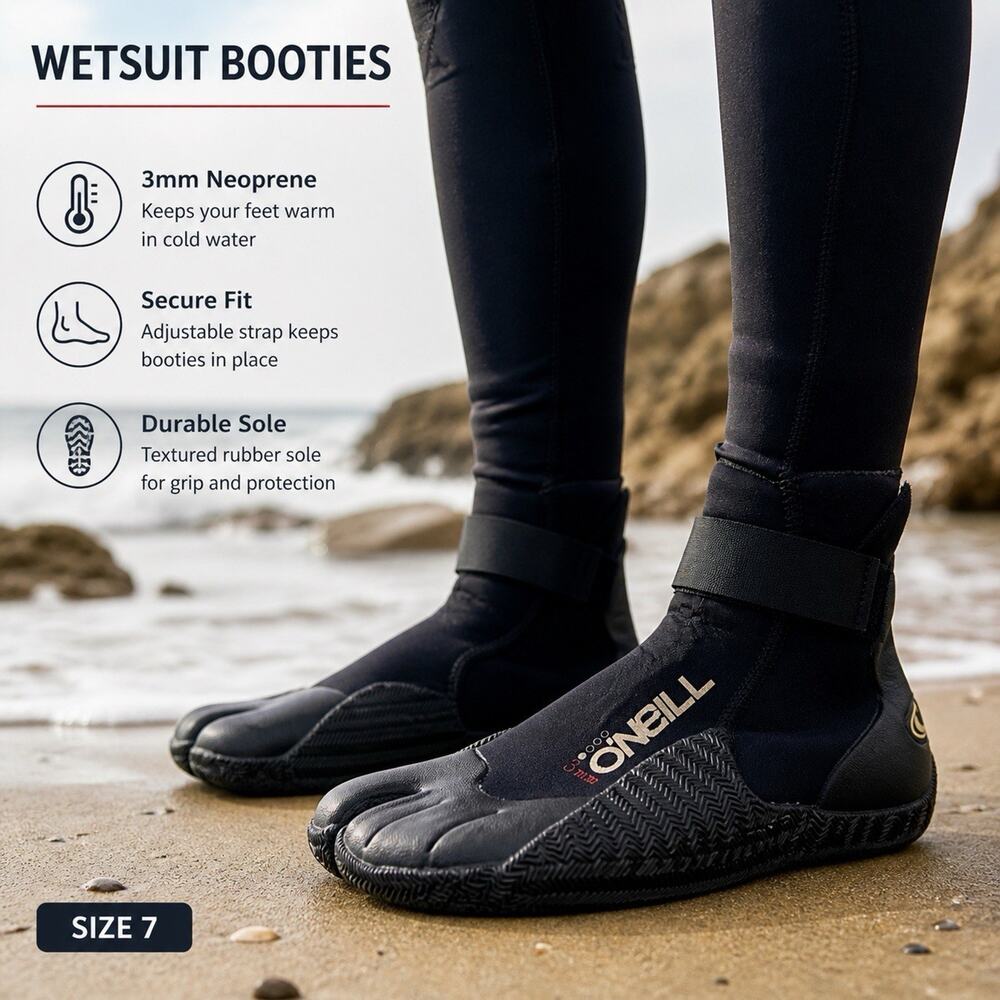 O'Neill Wetsuit Booties 3mm Round Toe Surf Boots Neoprene Size 7 Style 1772
